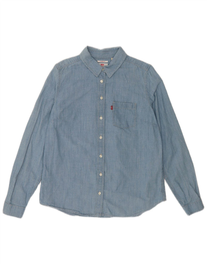 Levi's Chemise Coupe Classique Femme UK 14 Bleu Moyen Coton