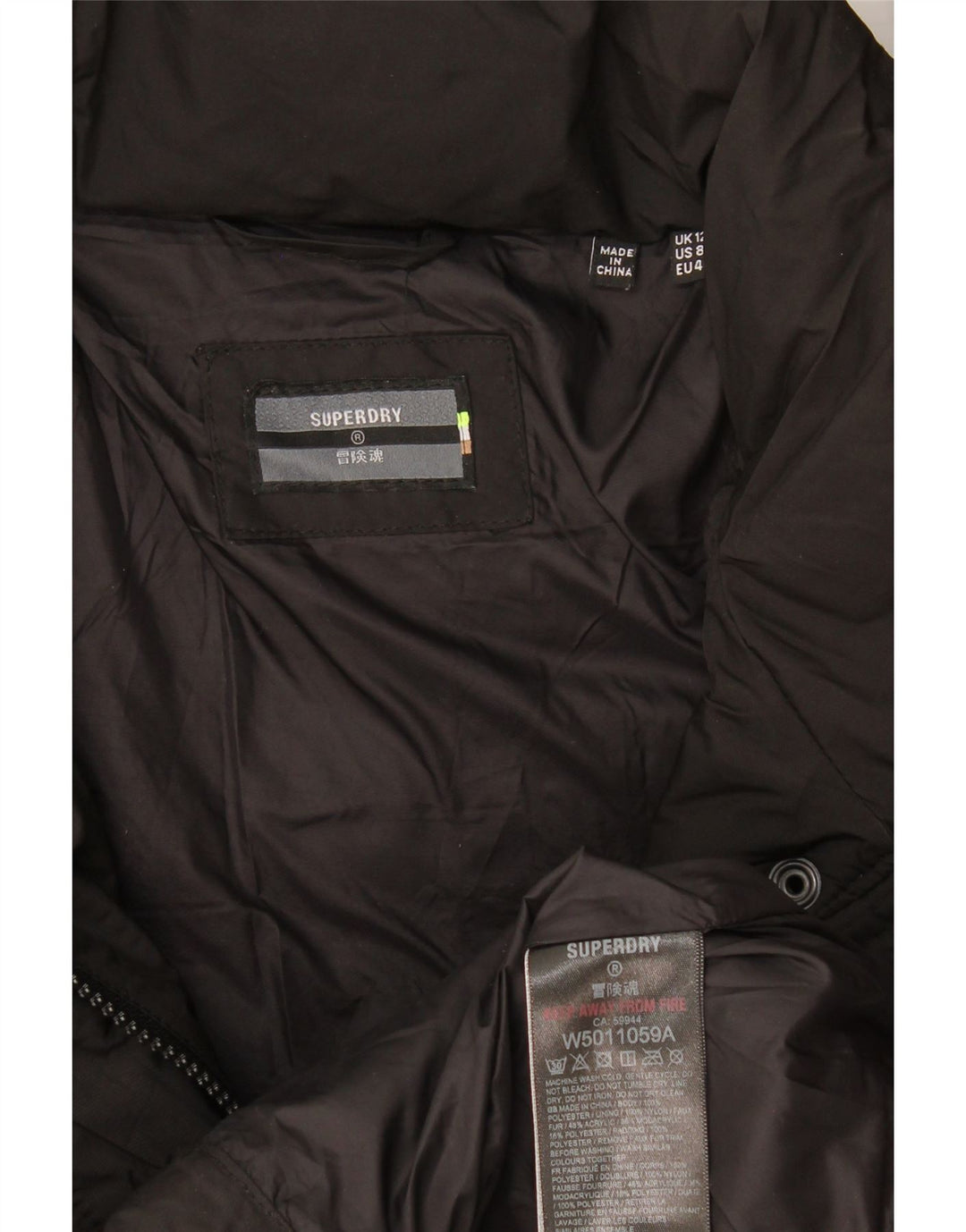 Superdry Veste rembourrée pour femme UK 12 Medium Noir Polyester