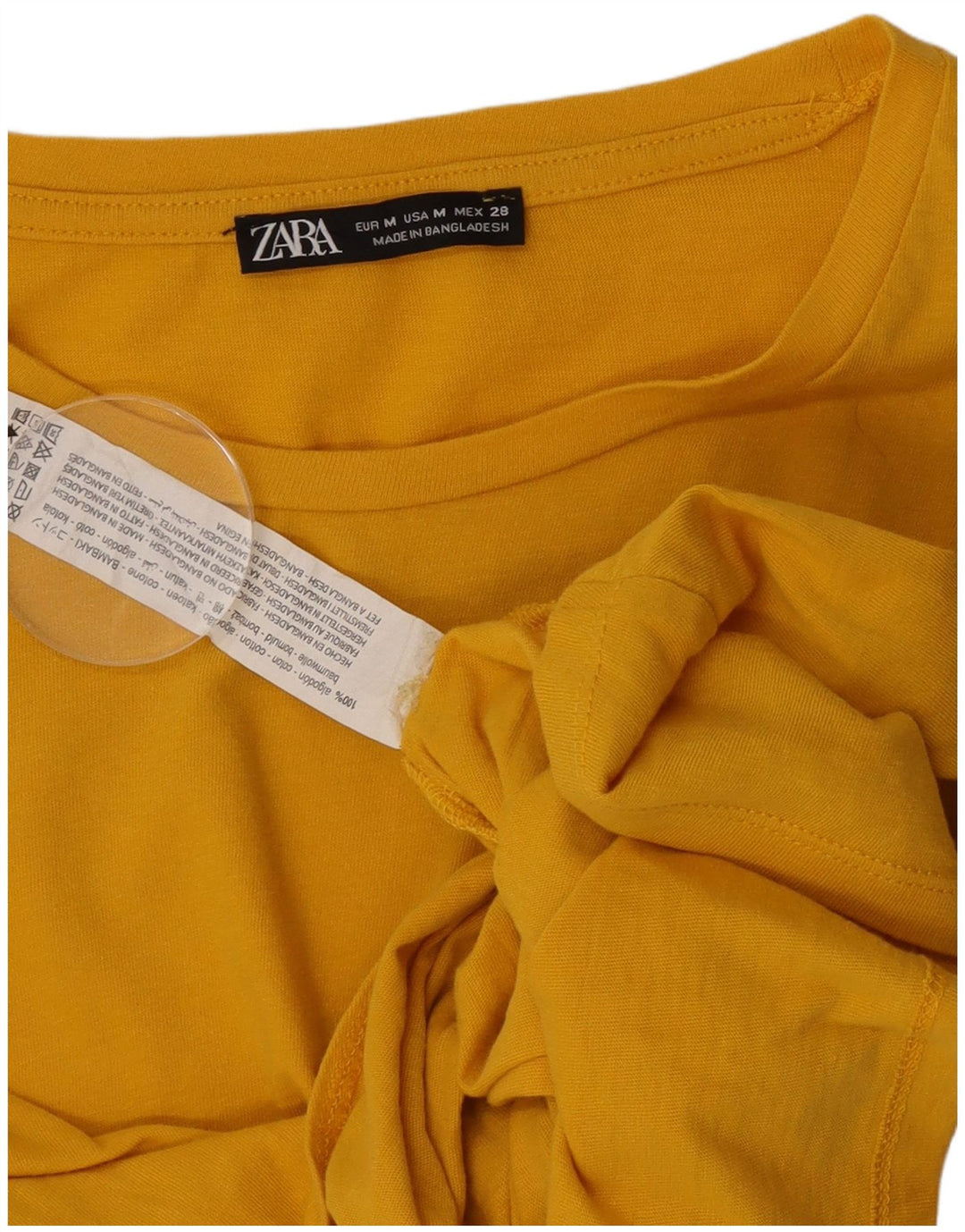 Zara Womens Crop Blouse Top UK 12 Coton Jaune Moyen