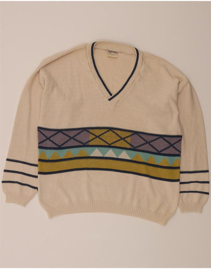 ANGELO LITRICO Mens V-Neck Jumper Sweater IT 52/54 Large Beige Vintage Angelo Litrico and Second-Hand Angelo Litrico from Messina Hembry 