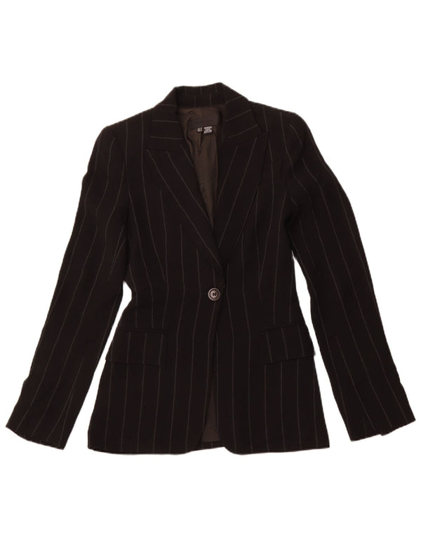 ZARA Femme 1 Bouton Blazer Veste EU 34 2XS Noir Rayé Polyester