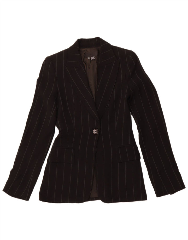 ZARA Femme 1 Bouton Blazer Veste EU 34 2XS Noir Rayé Polyester