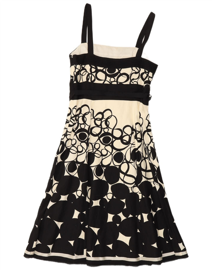 MONSOON Robe trapèze sans manches pour femme UK 10 Petit lin géométrique noir