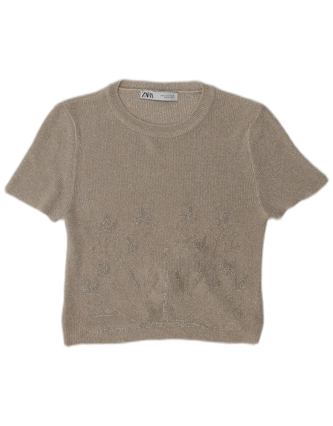 Zara Womens Crop Blouse Top UK 12 Beige Moyen