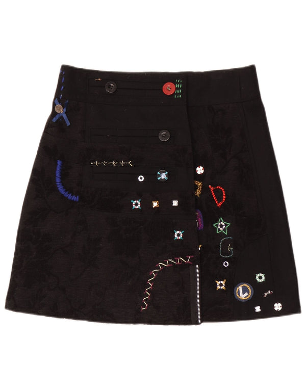 Desigual Jupe trapèze graphique pour femme EU 38 Medium W30 Noir Floral