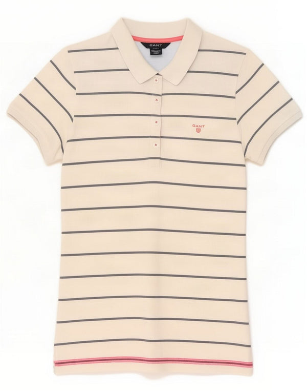 Gant Polo Femme UK 14 Large Blanc Rayé Coton