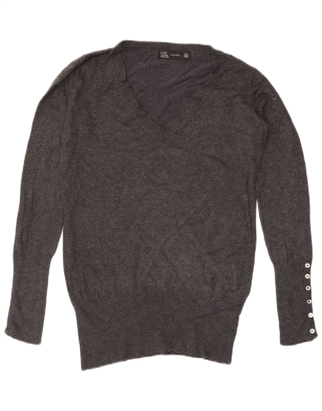 ZARA Pull col en V pour femme UK 14 Rayonne gris moyen