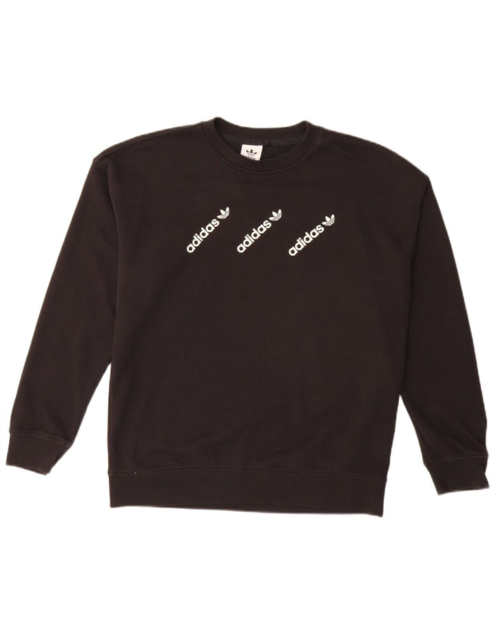 ADIDAS Sweat-shirt graphique pour femme UK 14 Grand coton noir