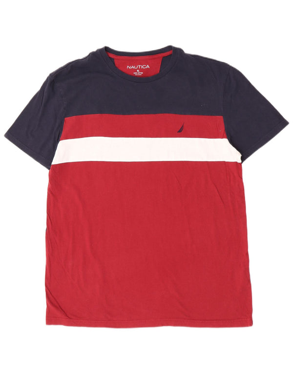 Nautica T-Shirt Homme Top XL Bleu Marine Colourblock Coton