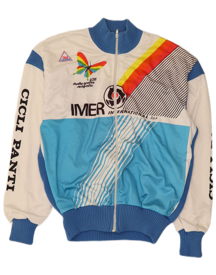 vintage Mens Graphic Survêtement Top Jacket IT 50 Medium Blue Colourblock