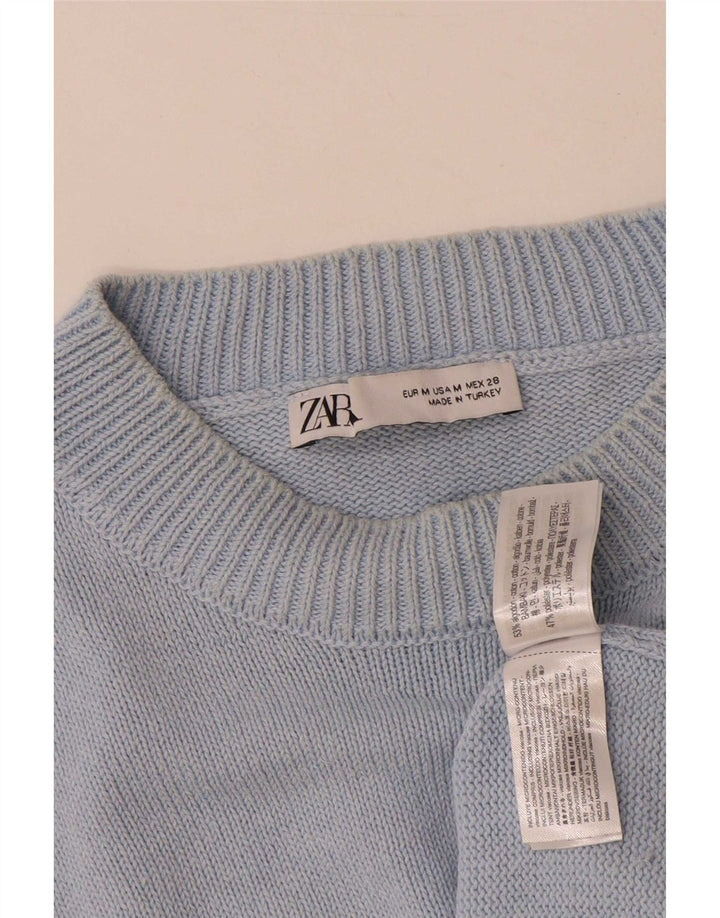 Zara Pull surdimensionné à col rond pour femme UK 14 Bleu moyen Coton