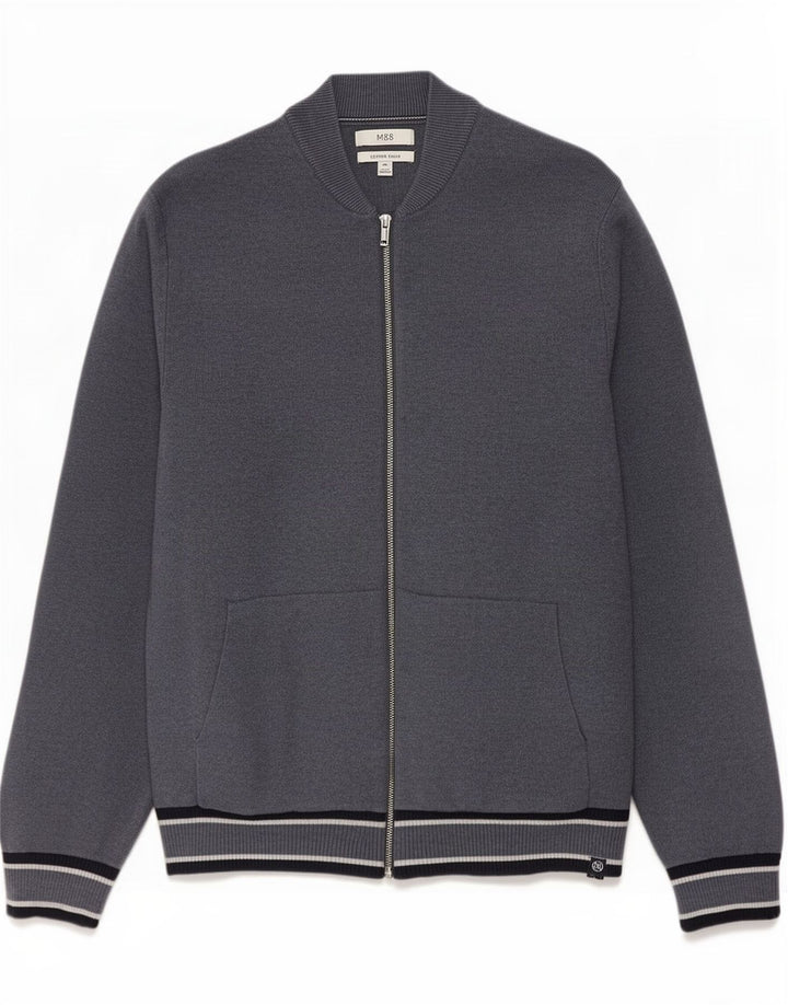 Marks & Spencer Pull Cardigan Homme 2XL Bleu Rayé Polyester