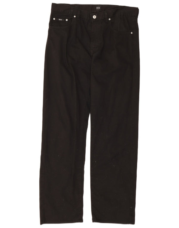 Hugo Boss Mens Straight Casual Trousers W36 L32 Black Cotton