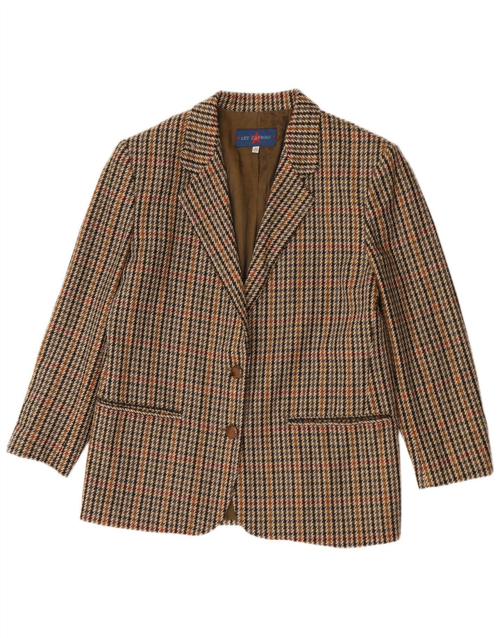 Les Copains Veste Blazer 2 Boutons Femme IT 44 Pied-de-Poule Marron Moyen