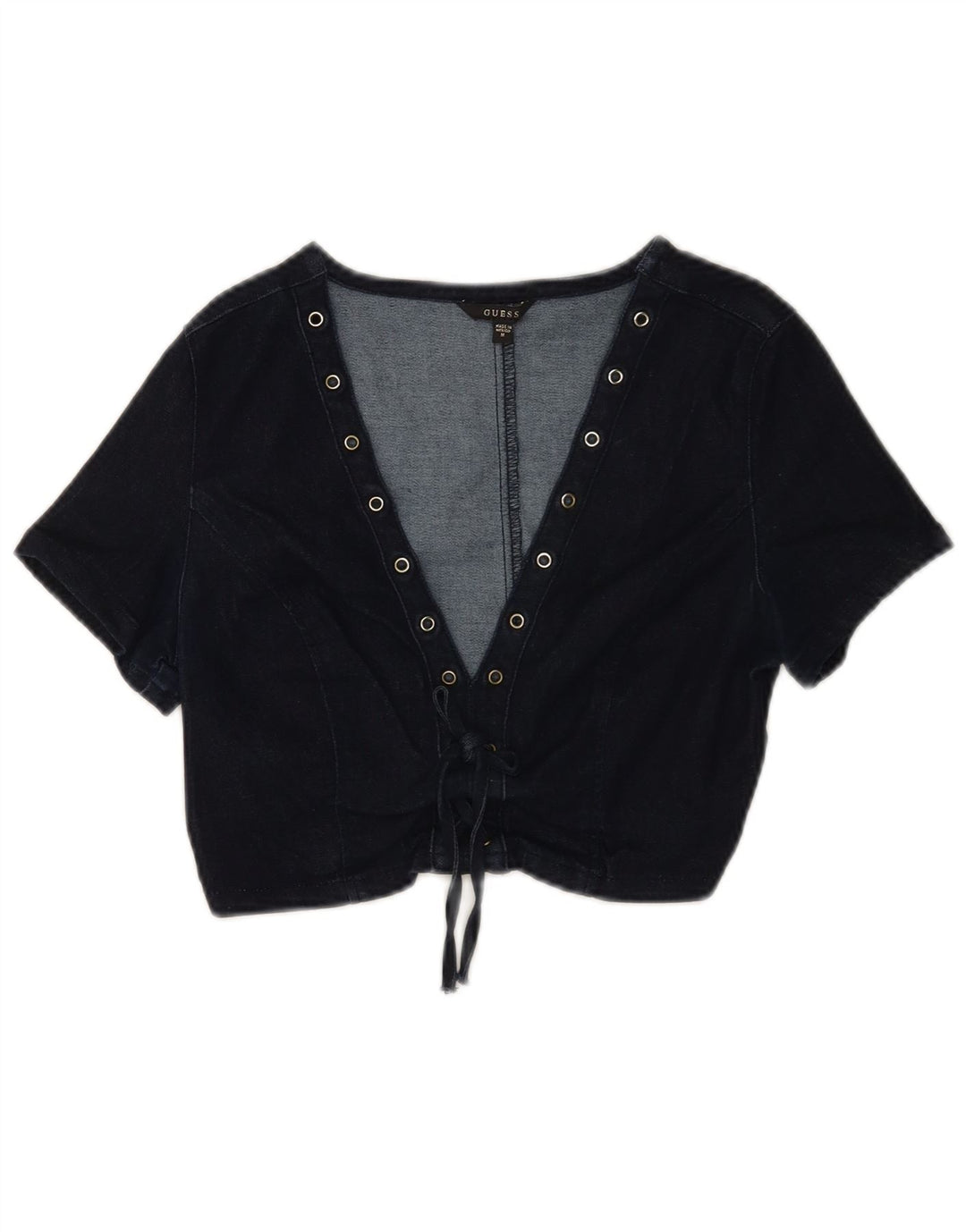 Guess Femme Denim Crop Top UK 12 Moyen Bleu Marine Coton