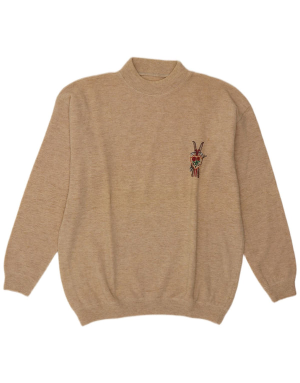 vintage Femme Turtle Neck Jumper Pull UK 18 XL Beige Lambswool