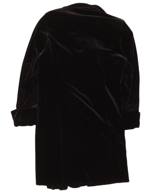vintage Womens Velvet Overcoat UK 16 Grand Polyester Noir
