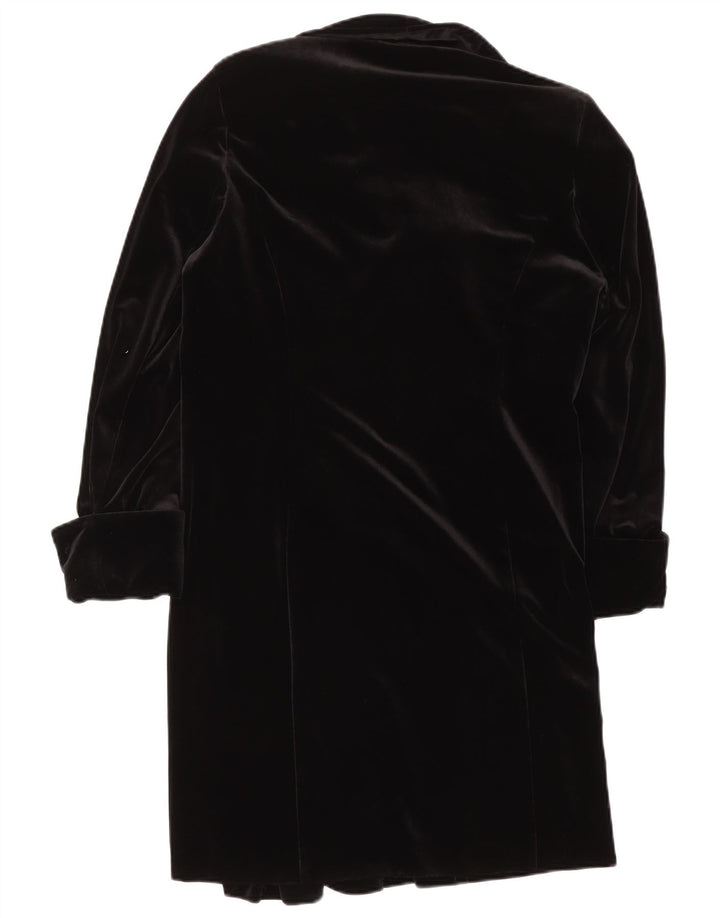 vintage Womens Velvet Overcoat UK 16 Grand Polyester Noir
