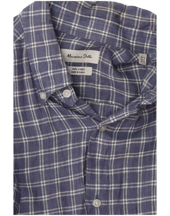 Massimo Dutti Chemise Homme Bleu Moyen Carreaux Lin