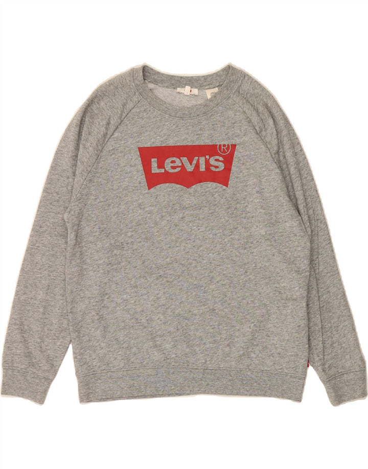 LEVI'S Womens Oversized Graphic Sweatshirt Jumper UK 10 Small Grey Flecked Vintage Levi's and Second-Hand Levi's from Messina Hembry 