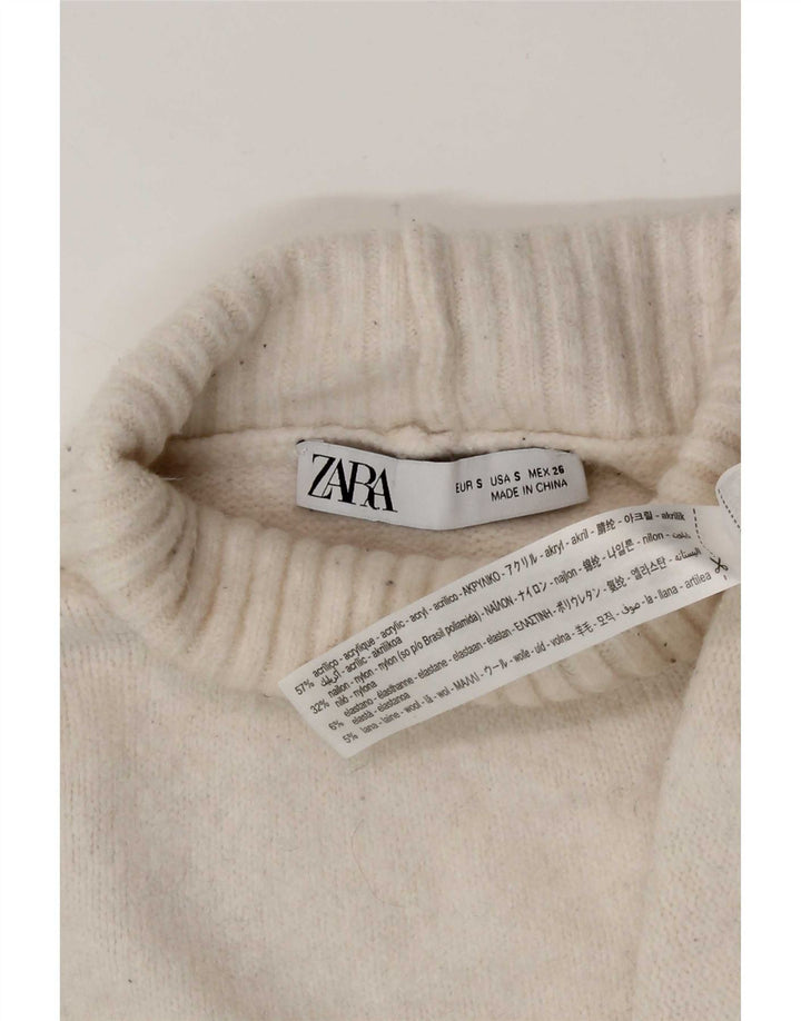 Zara Pull surdimensionné à col roulé pour femme UK 10 Petit acrylique blanc