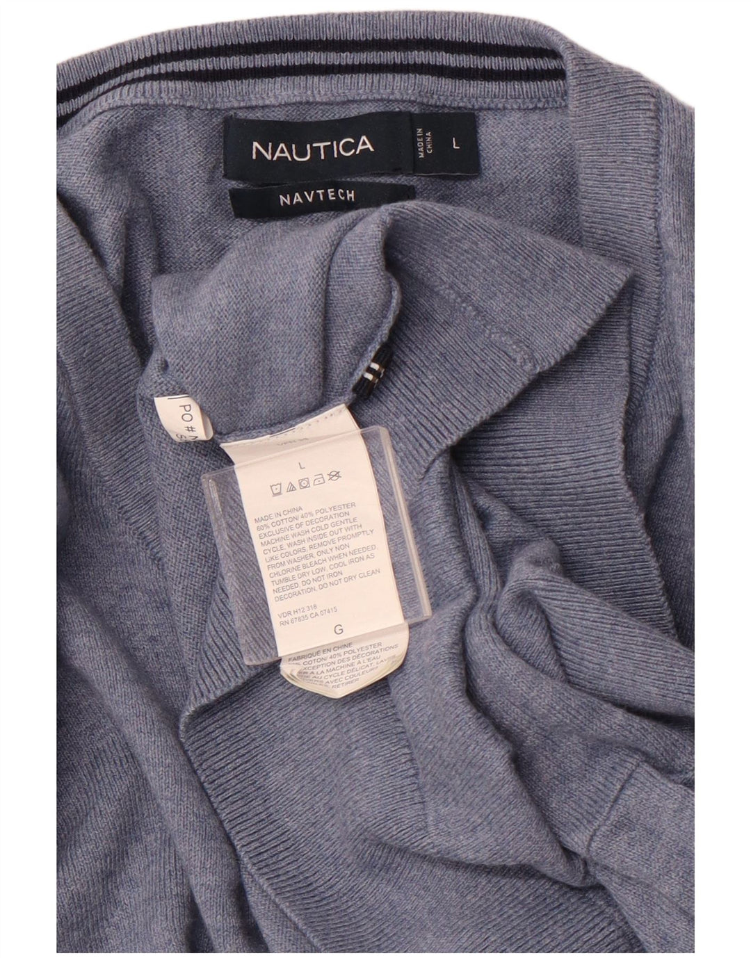 NAUTICA Pull Navtech col V pour homme en coton bleu Taille L