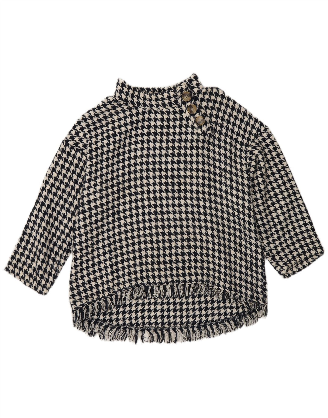 Zara Pull à col boutonné pour femme UK 14 Motif pied-de-poule Noir moyen