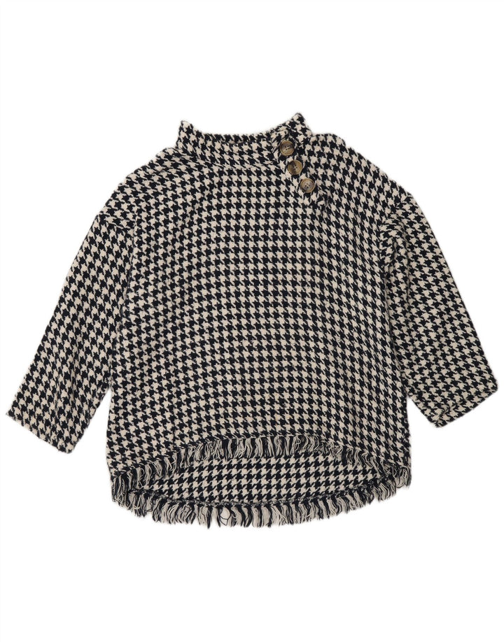 Zara Pull à col boutonné pour femme UK 14 Motif pied-de-poule Noir moyen