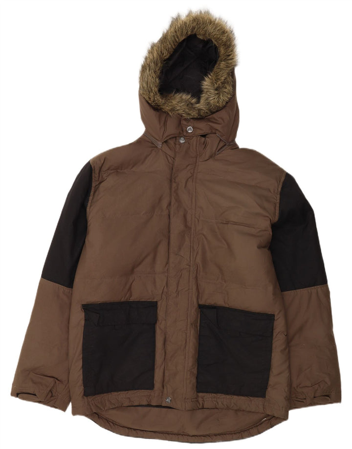 Adidas Veste matelassée à capuche pour homme UK 38 Marron moyen Polyester colour block