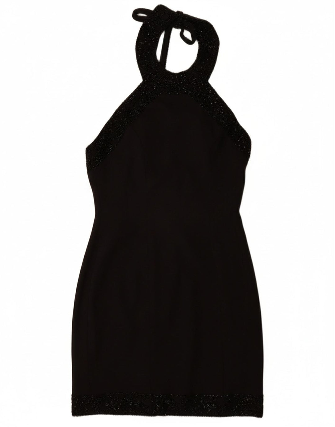 VINTAGE Robe Halter Femme UK 12 Moyen Noir