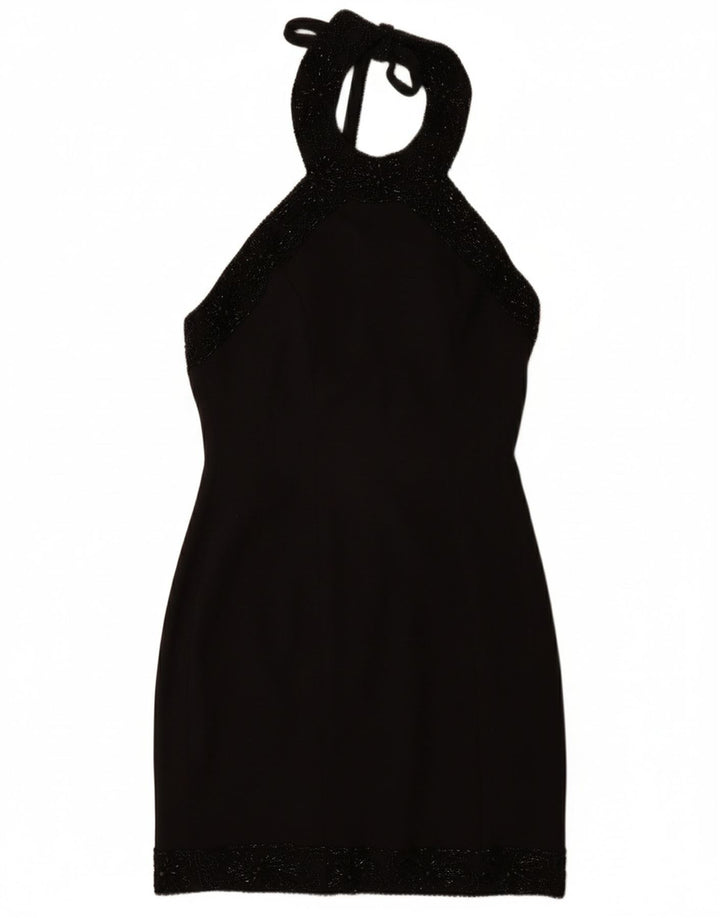 VINTAGE Robe Halter Femme UK 12 Moyen Noir