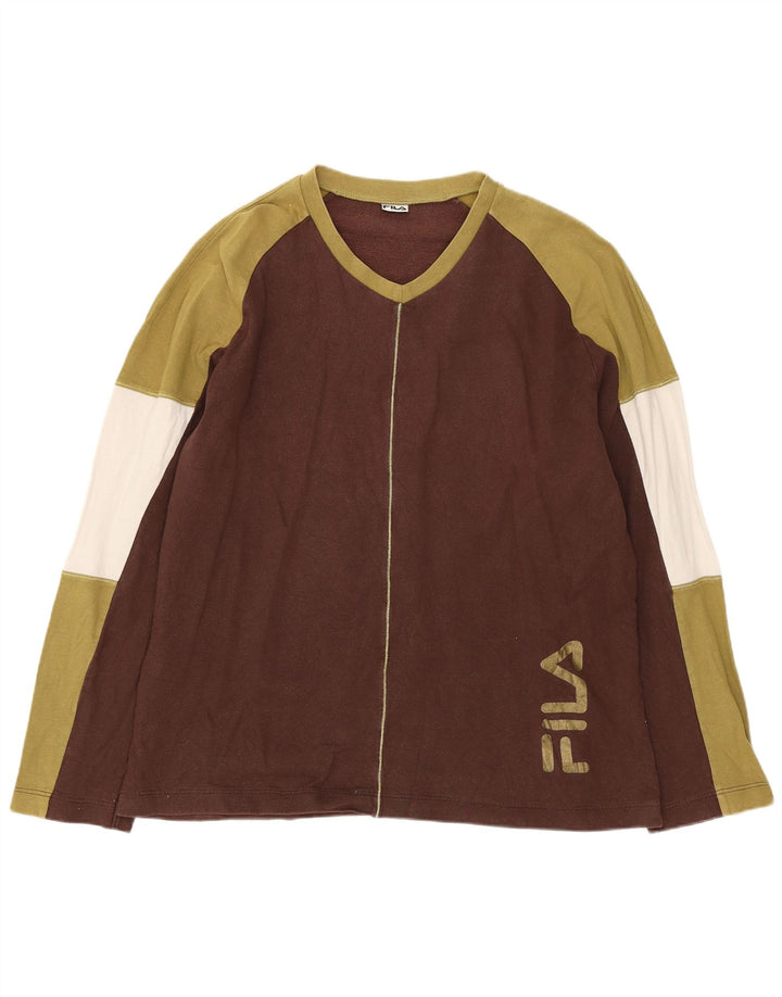 FILA Sweat-shirt graphique pour hommes, petit, en coton color block, marron