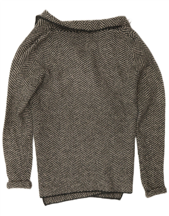 Zara Womens Open Cardigan Sweater UK 14 Acrylique à chevrons gris moyen