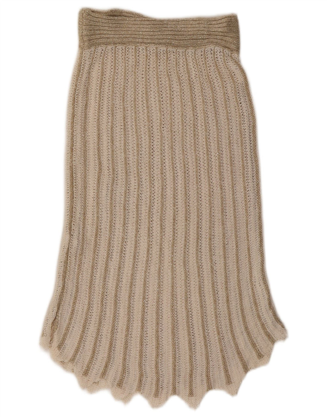 vintage Femme 2 Pièces Jupe Ensemble UK 8 Petit W26 Beige Rayé Acrylique