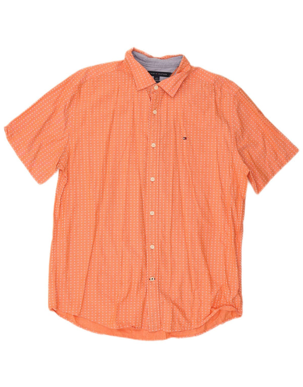 Tommy Hilfiger Chemise à manches courtes pour homme, coupe classique, grand, orange à pois