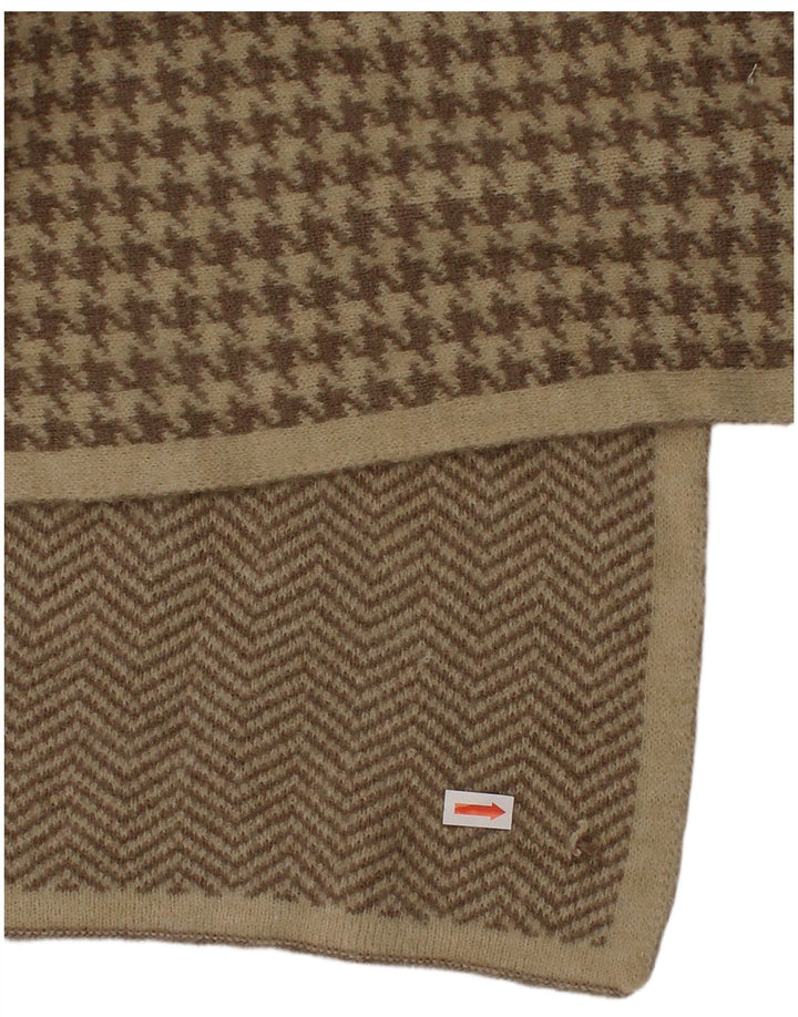 vintage Femmes Rectangle Écharpe Taille Unique Beige Pied-de-Poule Classique