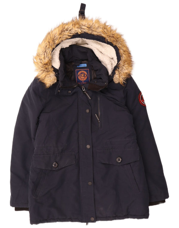 Superdry Veste de ski rembourrée pour femme UK 12 Medium Navy Blue Nylon