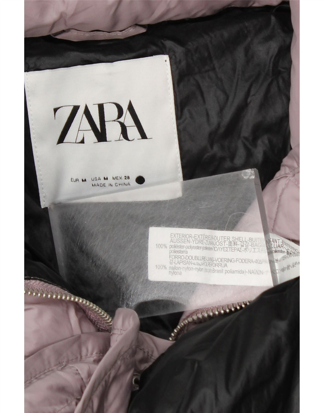 Zara Veste matelassée pour femme UK 14 Polyester rose moyen