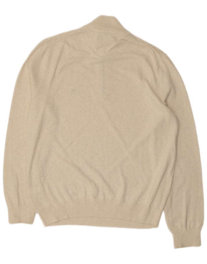 TOMMY HILFIGER Pull à col zippé pour homme Large en coton blanc cassé
