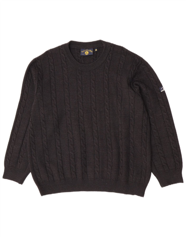 Navigare Pull à col rond pour homme en laine grise