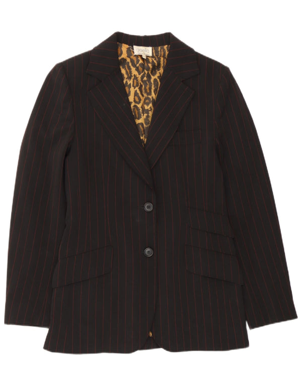vintage Femme 2 Bouton Blazer Veste IT 42 Moyen Noir Rayé