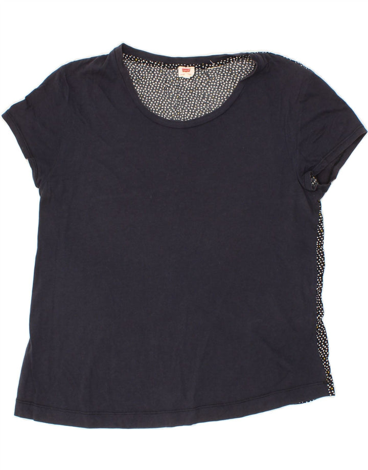 LEVI'S Womens Abstract Pattern T-Shirt Top UK 10 Small Navy Blue Vintage Levi's and Second-Hand Levi's from Messina Hembry 
