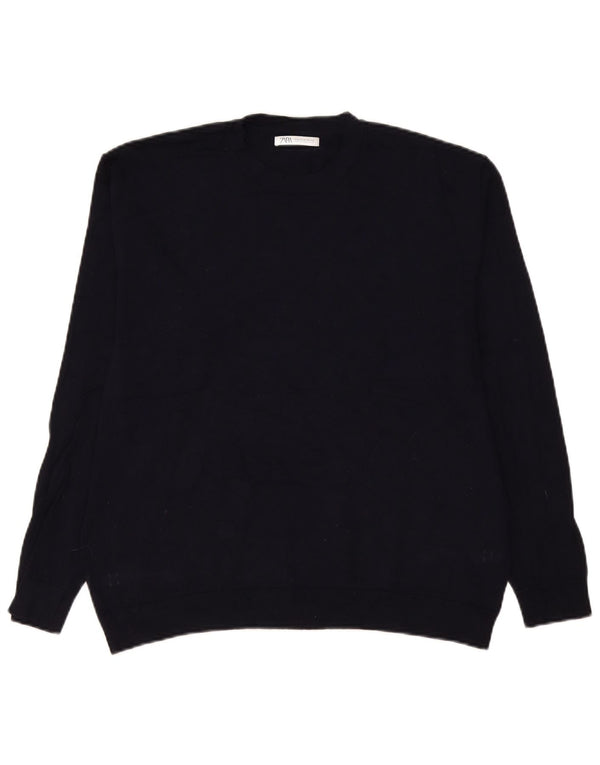 Zara Pull Col Rond Homme Bleu Marine Moyen Viscose