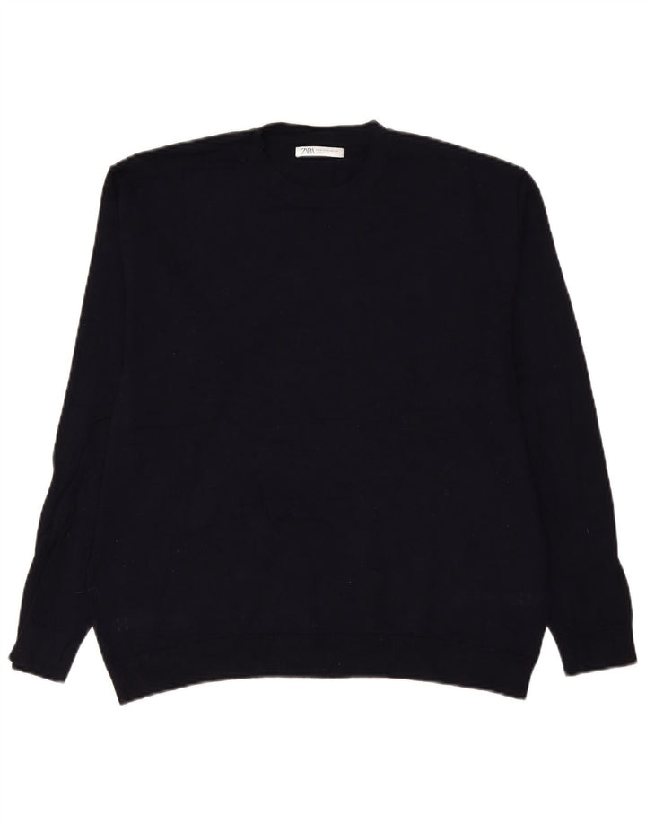 Zara Pull Col Rond Homme Bleu Marine Moyen Viscose
