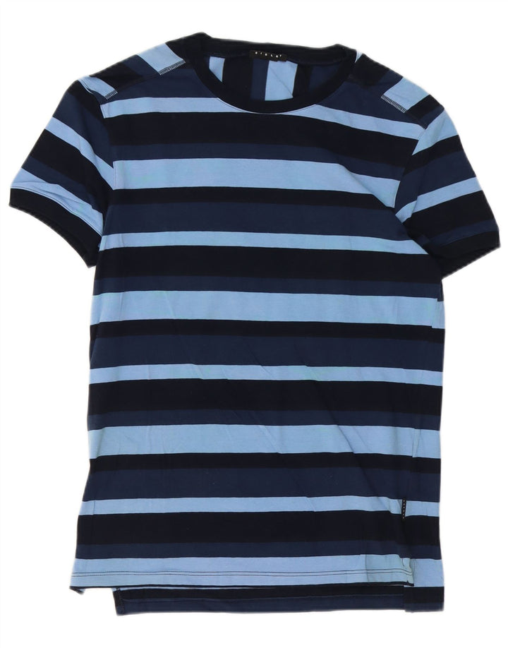 Sisley T-Shirt Top Small Bleu Rayé Coton Homme
