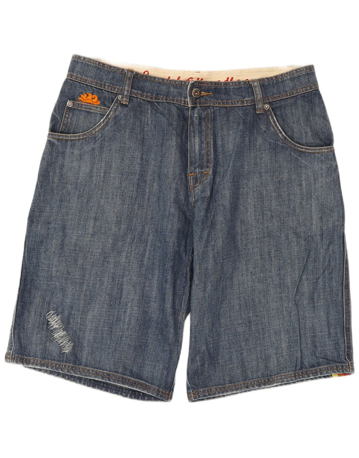 SUNDEK short en jean homme W36 grand bleu rayé coton