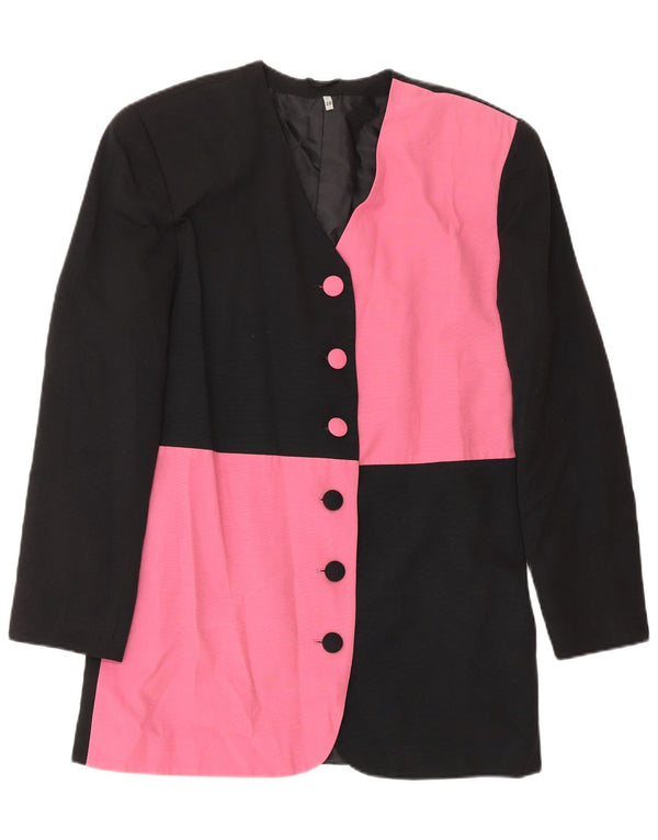 VINTAGE Veste blazer longue femme UK 12 Medium Black Colourblock