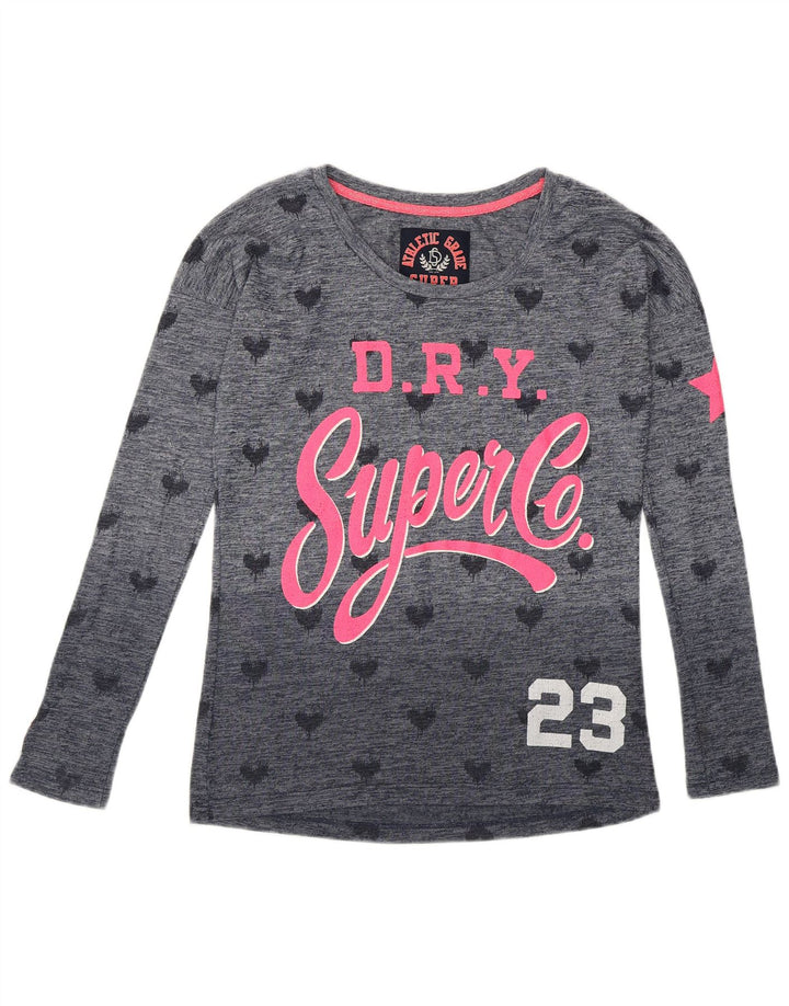 Superdry Haut graphique à manches longues pour femme UK 10 Petit Bleu Marine Spotted Love