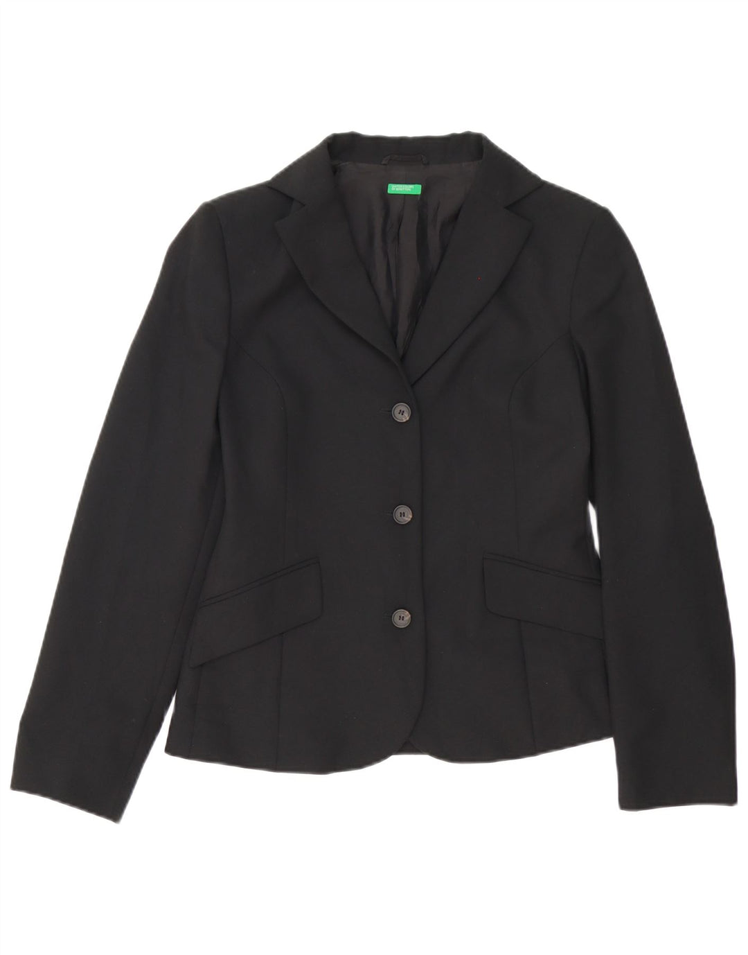 Benetton Veste Blazer 3 Boutons Femme IT 42 Noir Moyen Polyester