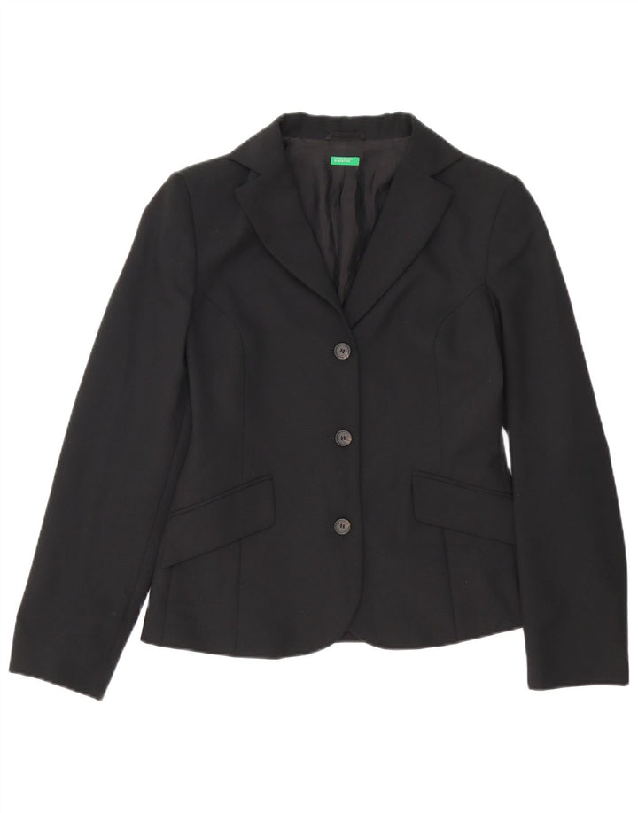 Benetton Veste Blazer 3 Boutons Femme IT 42 Noir Moyen Polyester